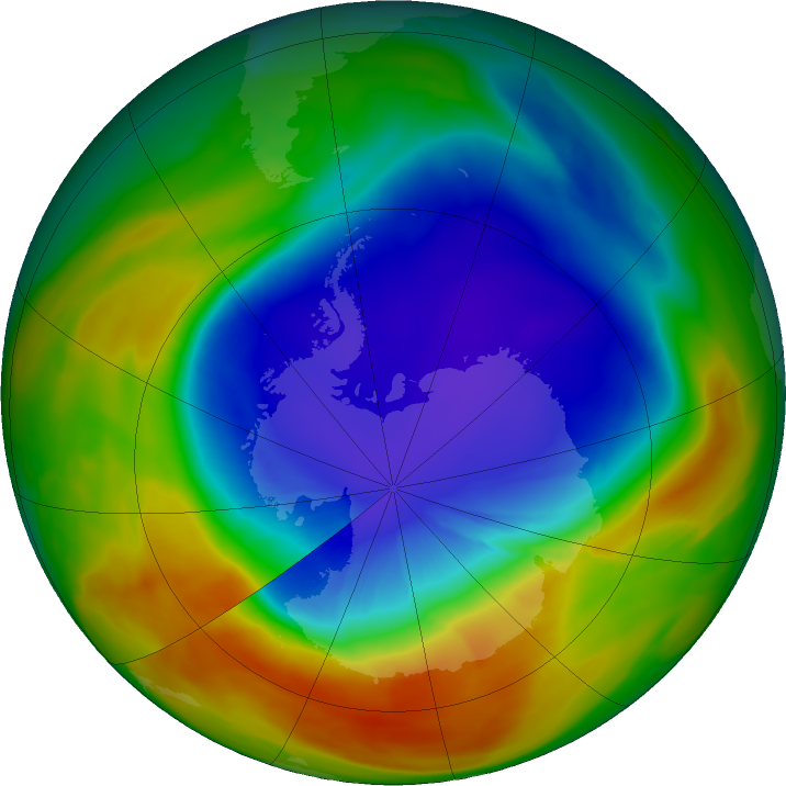Antarctic ozone map for 07 October 2025